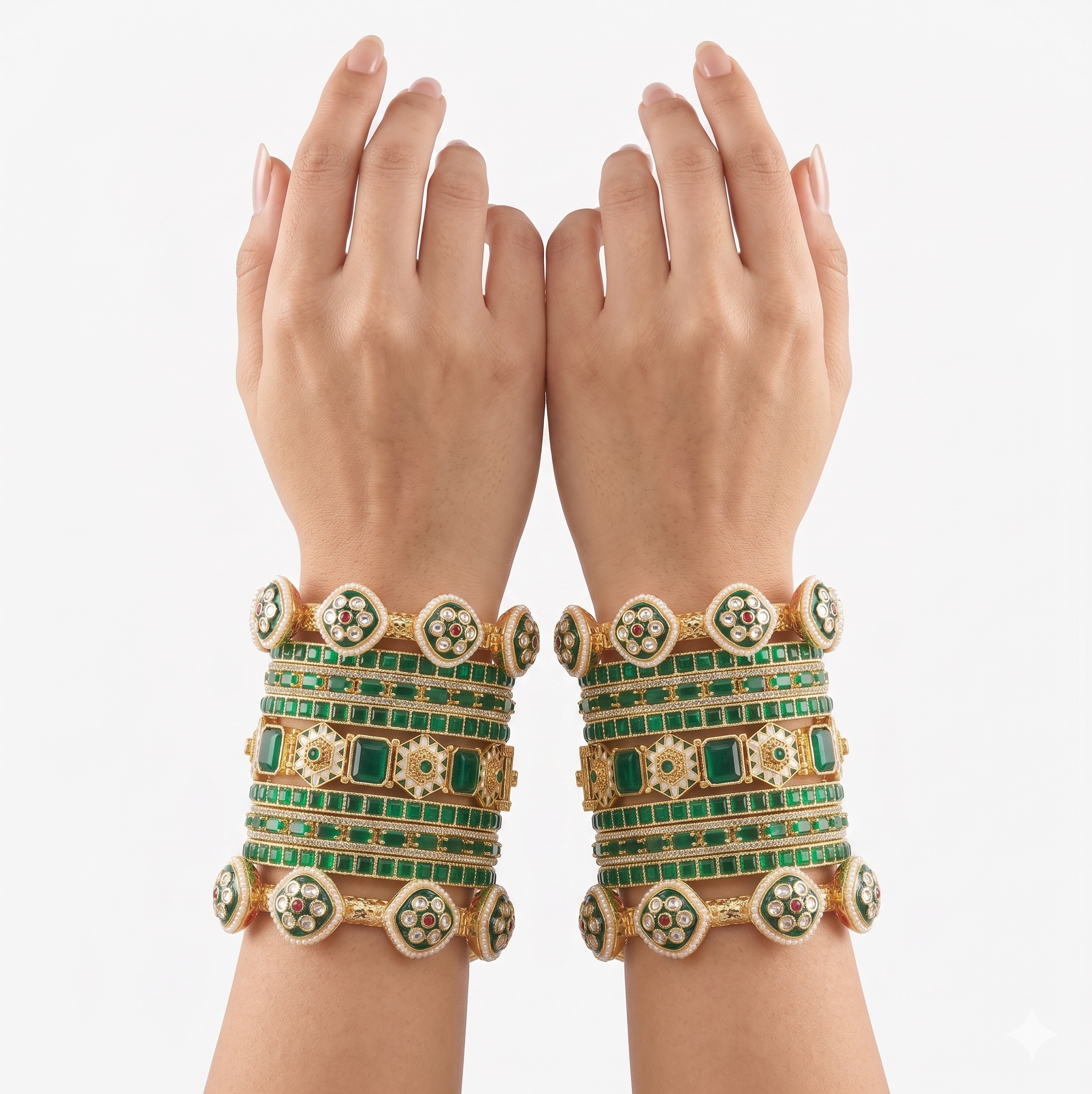 Bridal Chooda Set Gold Plated Kundan Green Chooda for Women Wedding Wear