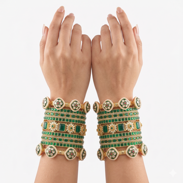 Bridal Chooda Set Gold Plated Kundan Green Chooda for Women Wedding Wear