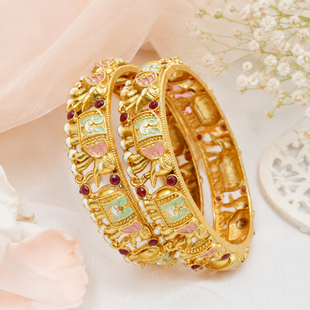 Gold Plated Elephant Designer Traditional Bangles for Women