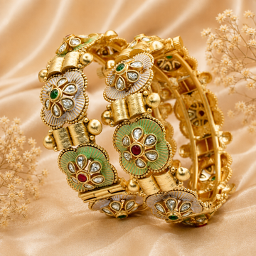 Traditional Bridal Kundan Meenakari Openable Kangan Pair Gold Plated Wedding Bangles for Women