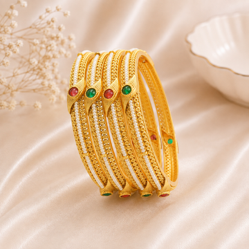 Trending Designer Gold Bangles with Pearl Ruby Emerald Stones for Bridal & Festive Look