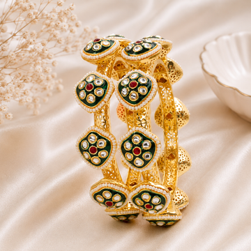 Handcrafted Indian Gold Plated Kundan Meenakari Pearl Bridal Bangles Pair for Women Ethnic Jewelry