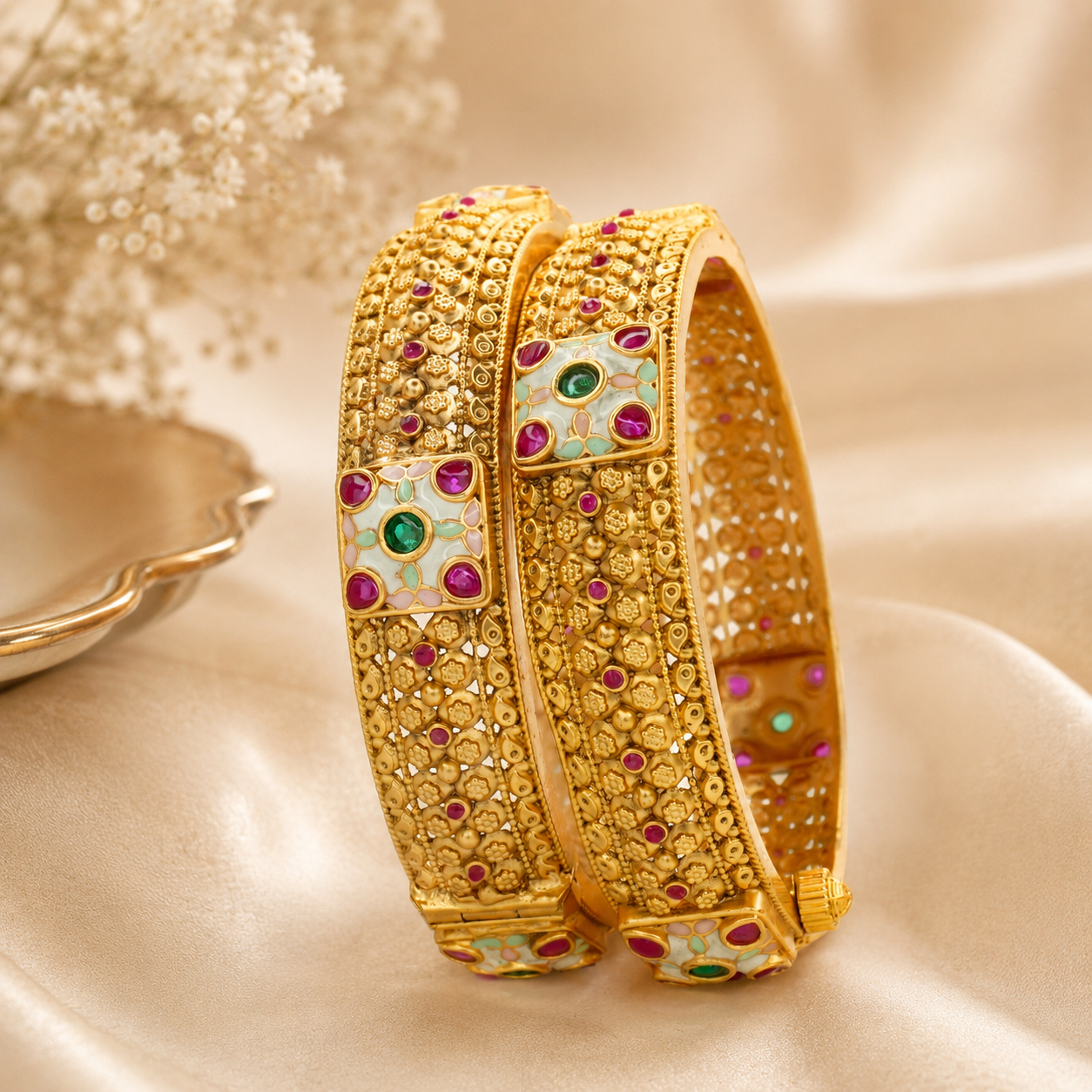 Latest Gold Plated Designer Meenakari Kangan Bangles Pair for Women Traditional Wedding Party Wear