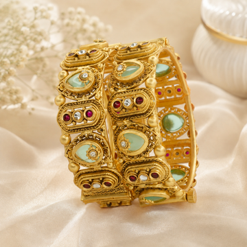 Latest Designer Gold Plated Openable Kangan Bangles Pair for Women Wedding Party Wear