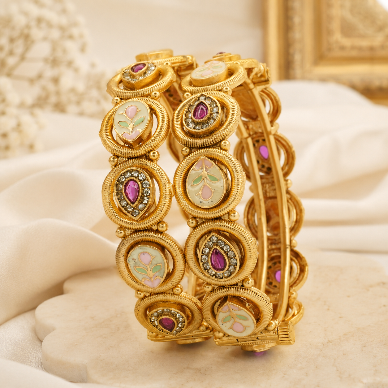 Traditional Gold Plated Meenakari Bridal Kangan Pair – Designer Wedding Bangles for Women