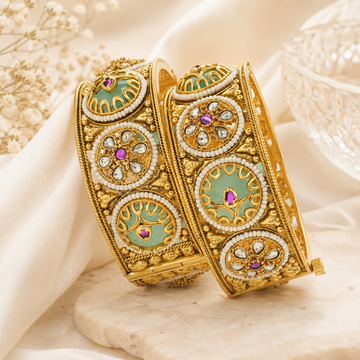 Designer Gold Plated Meenakari Kundan Bangles Pair for Women - Latest Wedding Party Wear Kangan