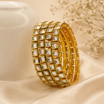 Premium Traditional Gold Plated Square Kundan Bridal Bangles Set for Wedding Wear
