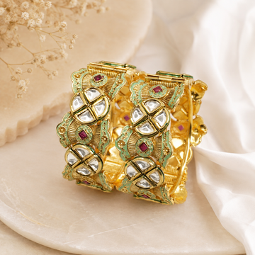 Latest Gold Plated Kundan Kangan for Women – Meenakari Bridal Wedding Party Wear Bangles