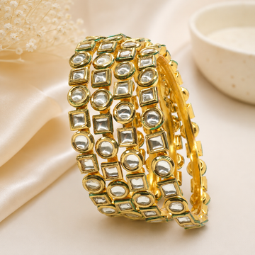 Premium Gold Plated Kundan Mirror Bangles Set | Indian Bridal Wedding Ethnic Jewelry Gift for Women