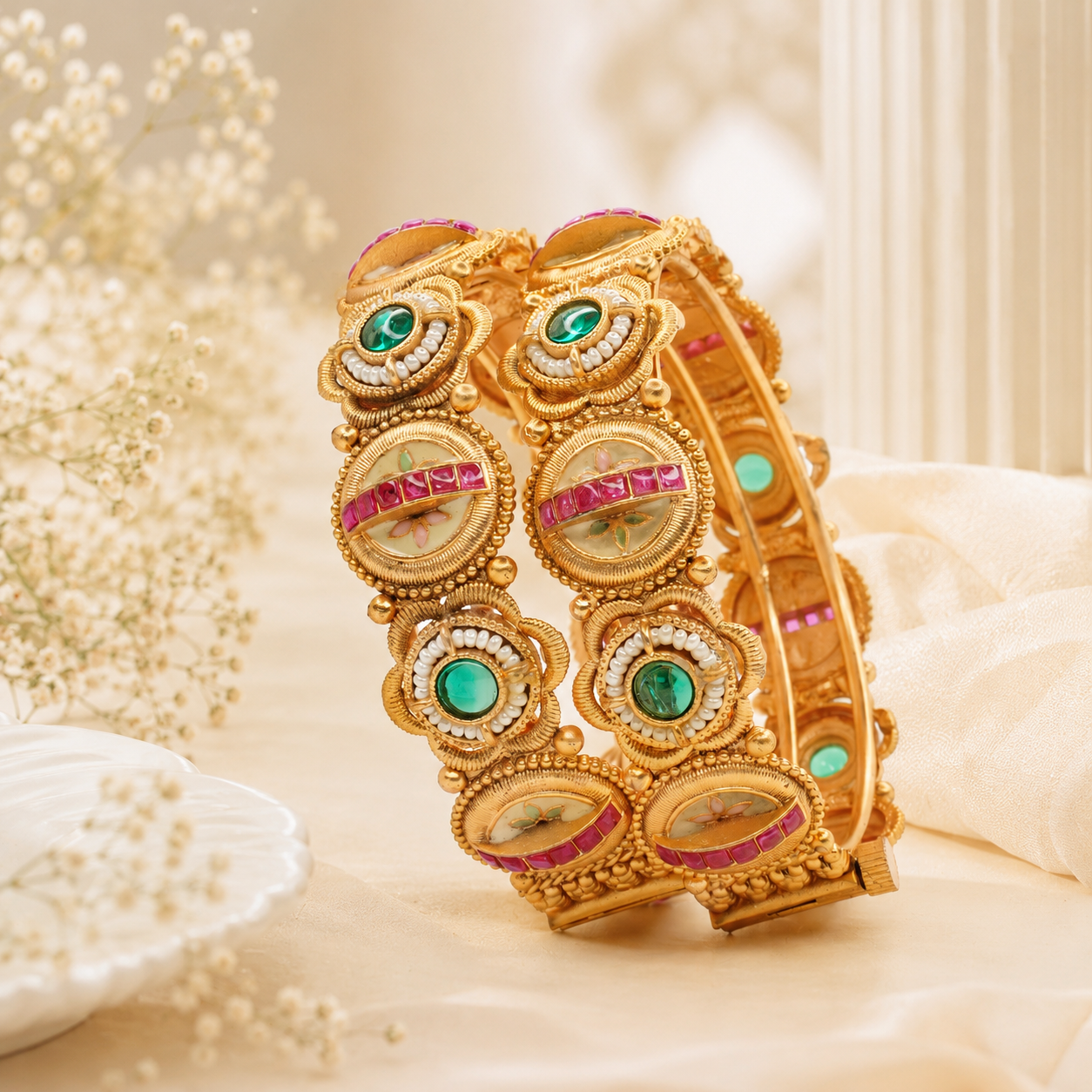 Latest Gold Plated Floral Kangan for Women – Traditional Wedding Party Wear Bangles Pair