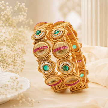 Latest Gold Plated Floral Kangan for Women – Traditional Wedding Party Wear Bangles Pair