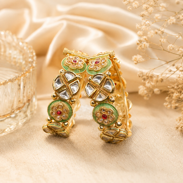 Indian Gold Plated Kundan Polki Meenakari Bridal Bangles Pair Traditional Ethnic Jewelry Gift for Women