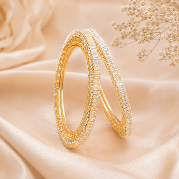 Premium Gold Plated AD Baguette Stone Bangles Pair for Women Wedding Bridal Traditional Party Wear