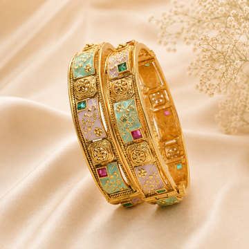 Trending Luxury Gold Plated Meenakari Bangles Pair for Bridal & Festive Look