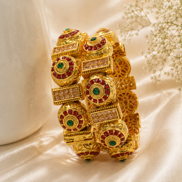 Latest Gold Plated Ruby Green Stone Bridal Kangan Bangles for Women Traditional Ethnic Jewellery