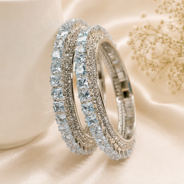 Luxury Sparkling CZ Tennis Bangles | Rhodium Plated Designer Bangles for Women