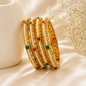 Trending Designer Gold Pearl Bangles Set | Ruby Emerald Bridal Kangan for Women