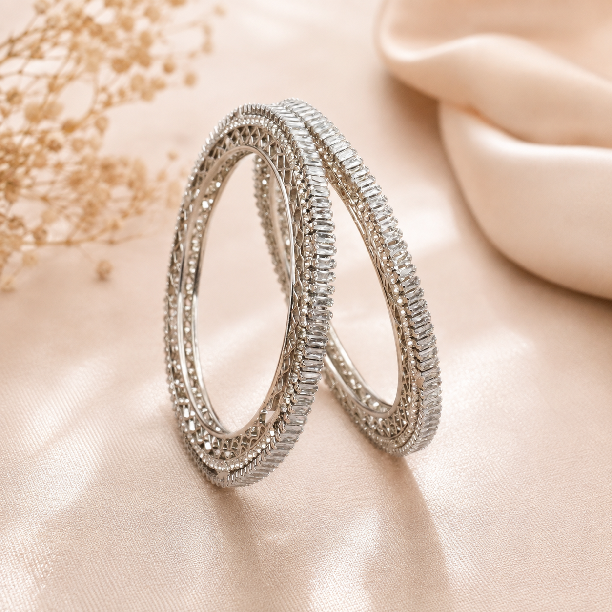 Premium Silver Plated AD Stone Designer Bangles Pair for Women Wedding Party Wear Traditional Jewellery