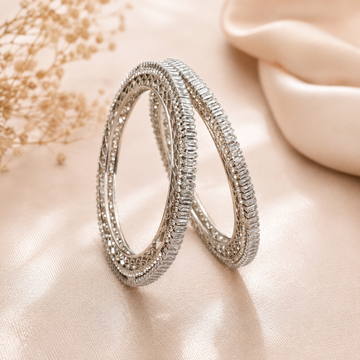 Premium Silver Plated AD Stone Designer Bangles Pair for Women Wedding Party Wear Traditional Jewellery