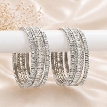 Designer Silver American Diamond Bridal Kangan Bangles Pair for Wedding Reception & Festive Wear