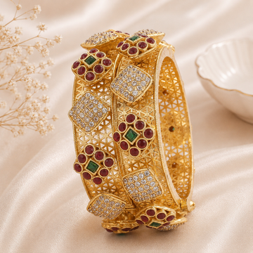 Luxury Gold Plated Ruby Emerald Designer Kangan Bangles for Women | Bridal & Festive Collection