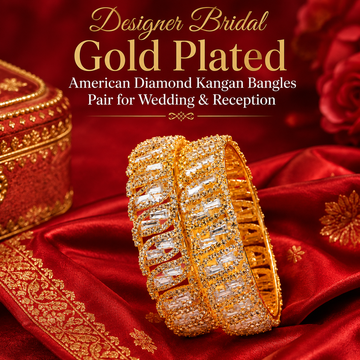 Designer Bridal Gold Plated American Diamond Kangan Bangles Pair for Wedding & Reception