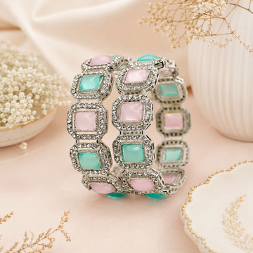 Designer Rhodium-Plated Kundan Style Multicolor Statement Bangles