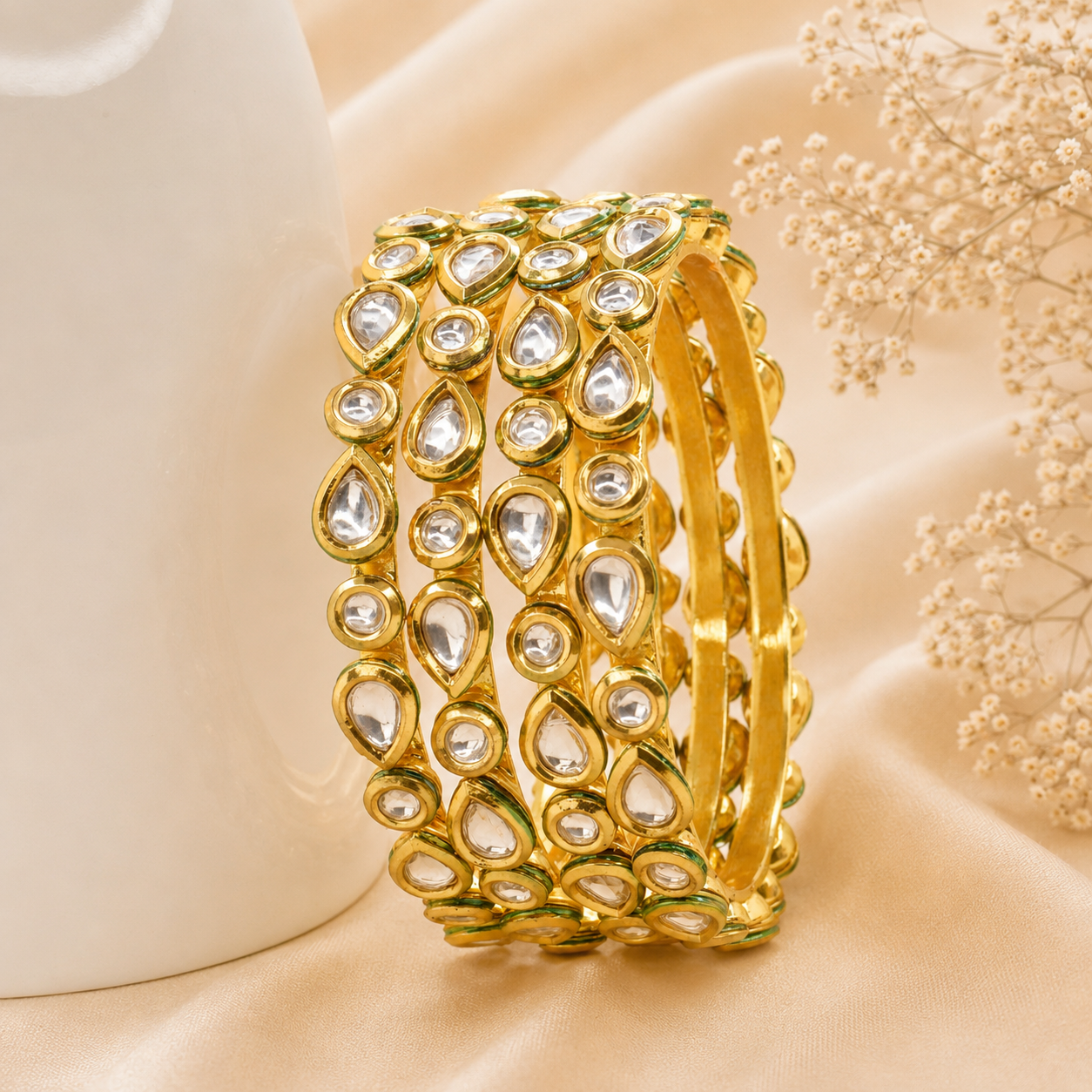 Indian Gold Plated Kundan Bangles Set – Traditional Bridal Ethnic Jewelry Gift for Women