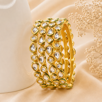 Indian Gold Plated Kundan Bangles Set – Traditional Bridal Ethnic Jewelry Gift for Women