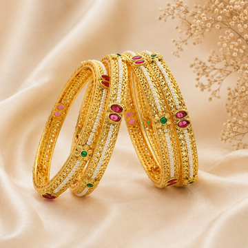 Latest Gold Plated Traditional Pearl Bangles Pair for Women Bridal Kangan Wedding Wear