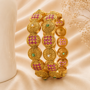 Premium Gold Plated Temple Kangan Bangles Pair for Women Traditional Bridal Wedding Jewellery