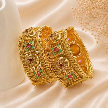 Handcrafted Indian Gold Plated Kundan Meenakari Bridal Bangles Pair Ethnic Wedding Jewelry for Women