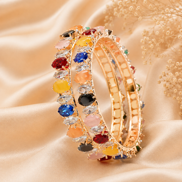 Designer Gold Plated Multicolor CZ AD Bangles Pair for Women Bridal Wedding Party Wear