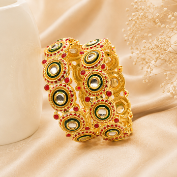 Premium Gold Plated Kundan Mirror Bangles Pair for Women Wedding Bridal Ethnic Party Wear