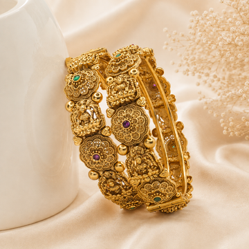 Handcrafted Indian Temple Lakshmi Gold Plated Bangles Pair | Ethnic Bridal Jewelry Gift for Women