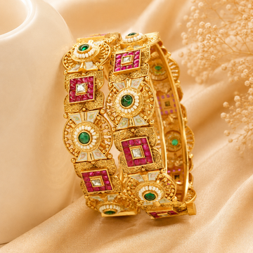 Designer Gold Plated Meenakari AD Pearl Kangan Bangles Pair for Women Bridal Wedding Party Wear