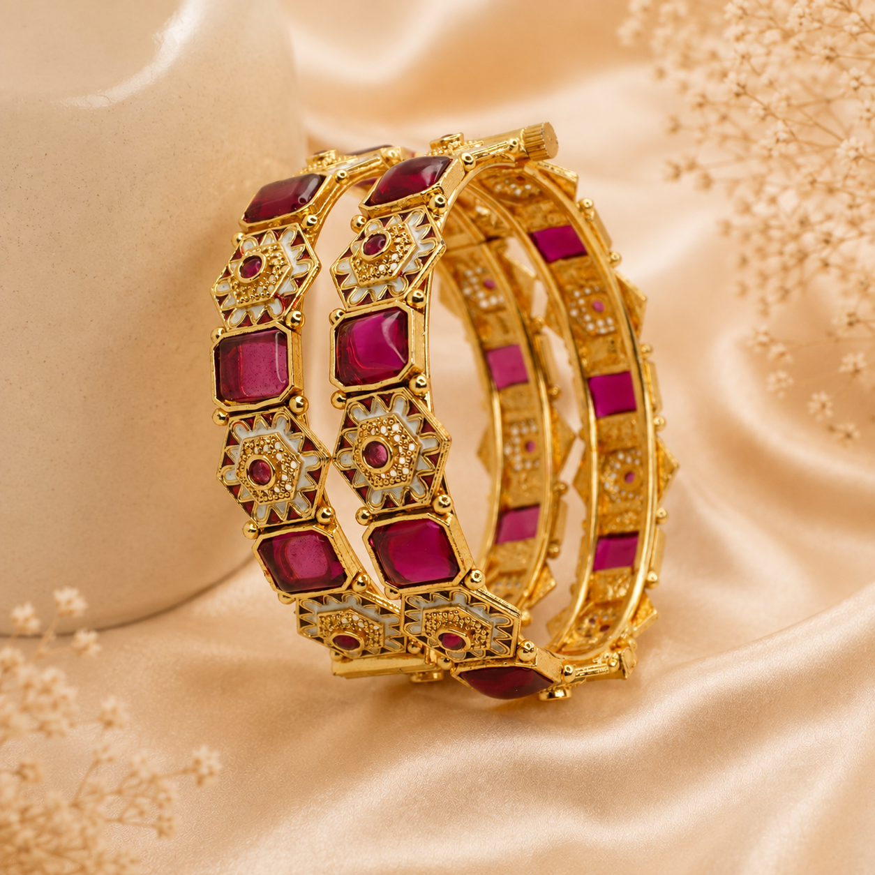 Latest Gold Plated Pink Meenakari Openable Bangles Pair for Women Ethnic Wedding Party Wear