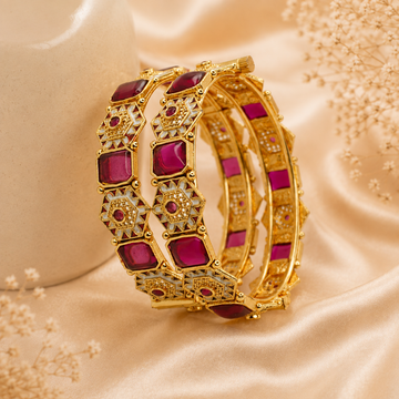 Latest Gold Plated Pink Meenakari Openable Bangles Pair for Women Ethnic Wedding Party Wear