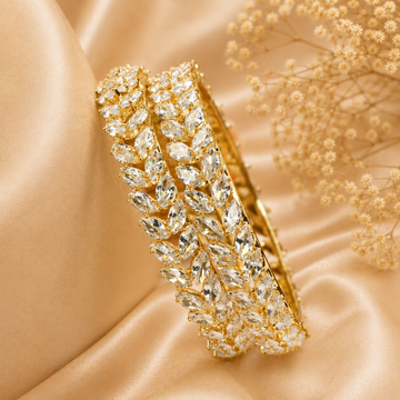 Latest Gold AD Stone Bangles Pair Stylish Kangan for Women Wedding Festive Wear