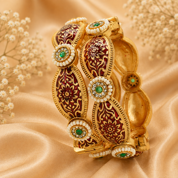Latest Maroon Meenakari Gold Kangan Pair Traditional Party Wear Bangles for Women