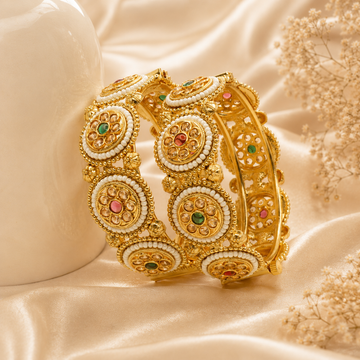 Indian Gold Plated Kundan Pearl Bridal Bangles Pair Handmade Ethnic Wedding Jewelry
