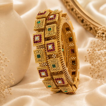 Latest Designer Gold Bangles Pair Traditional Rajwadi Kangan Wedding Party Wear for Women