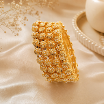 Handcrafted Indian Gold Plated Pearl Filigree Bridal Kada Bracelet for Women