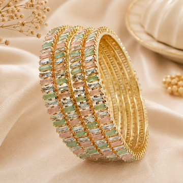 Trending Designer Gold Bangles Set Pastel AD Chudi for Women Wedding Festival Wear