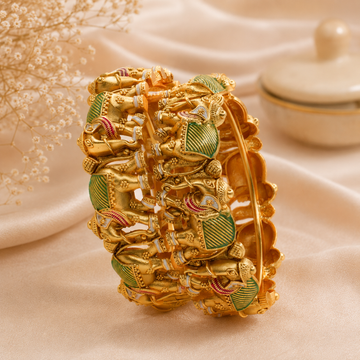 Handcrafted Indian Elephant Gold Plated Meenakari Hinged Bangles Pair Ethnic Statement Jewelry for Women