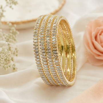 Gold Plated Cubic Zirconia Baguette Bangle Set | Indian Bridal Wedding Jewelry for Women