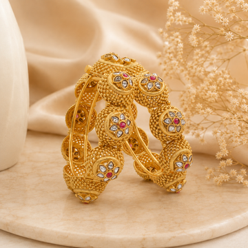 Designer Gold Plated Kundan Floral Openable Kangan Pair for Women Traditional Bridal Wedding Party Wear Bangles