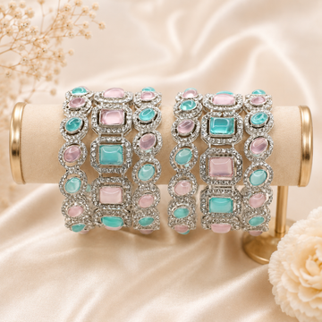 Luxury Mint Green Pink AD Bangles Pair | Trending Designer Party Wear for Women