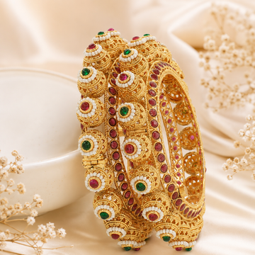 Latest Gold Plated Bridal Bangles Pair for Women Ethnic Party Wear Kangan
