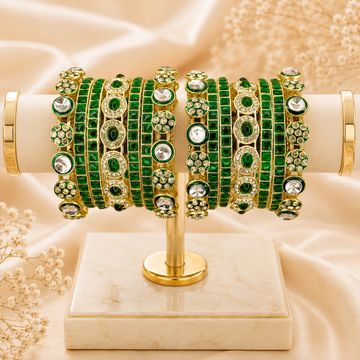 Designer Green Kundan Bridal Chooda Set Gold Plated Bangles for Women Wedding Party Wear